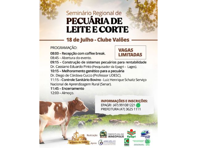Inscrições abertas para seminário de pecuária de corte e leite no Planalto Norte de SC